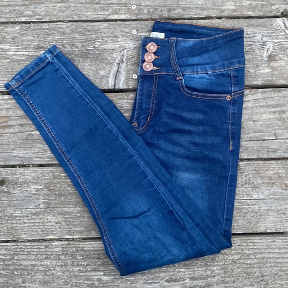 Red Bottoms stretchy jeans with 3 button/zip closure dark blue size 3 - Picture 5 of 9